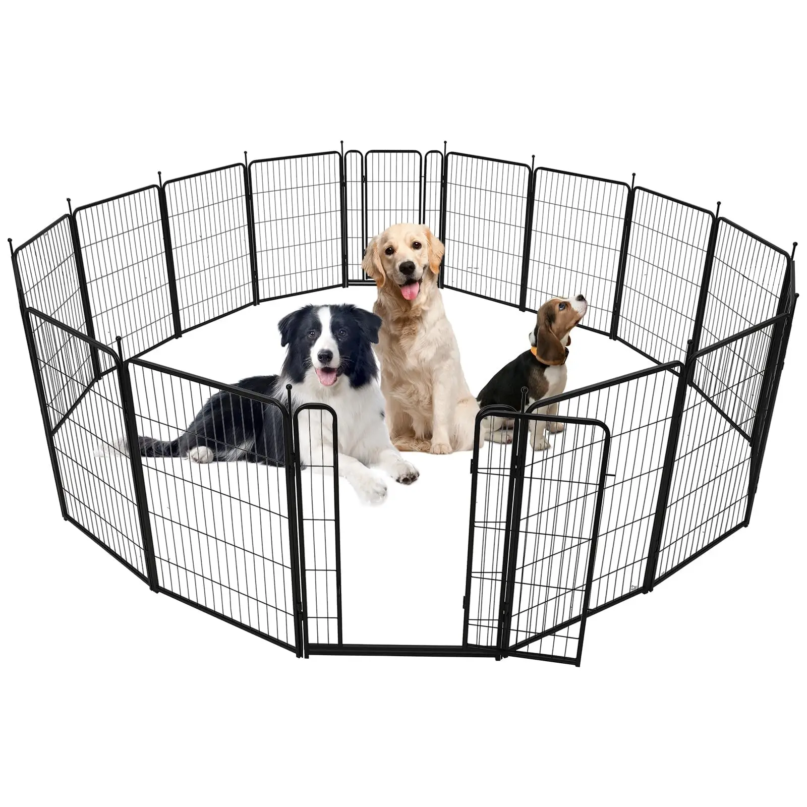 Heavy-Duty Iron Dog Playpen - 16 Panels, 40"H Foldable Collapsible Outdoor Dog Enclosure for Summer Gatherings, Travel & Elderly Pet Owners