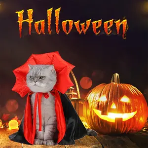 Vampire Cloak Cape Costume Clothes, Adjustable Red Black Pet Accessories Outfit Decor Cowl for Small Cats Dogs Animals Halloween Party Pet Cosplay