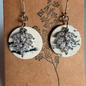 AllexVictoriaDesigns Handmade Earrings with Crystal Charm Accent titanium & Polymer Clay Black & White