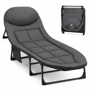 Foldable Chaise Lounge Chair with Padded Cushion, Portable Folding Lounge Bed for Adults, Adjustable Reclining Sleeper Chair for Living Room Bedroom Dorm