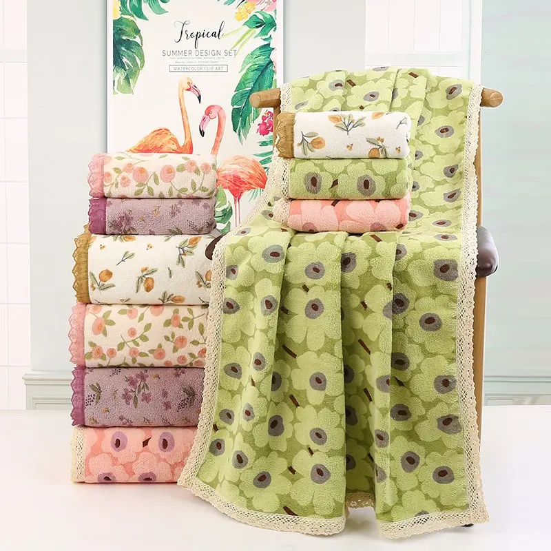 2pcs Modern Scattered Flower Bath & Towel Suites - Bath Towels & Hand Towels (27.5x55.1inch/13.7*29.5inch) Suitable for Bathing, Face Washing, Soft Absorbent Shower Towels, Water Absorbent Towel, Floral Bathroom Decor Bath Towel Set