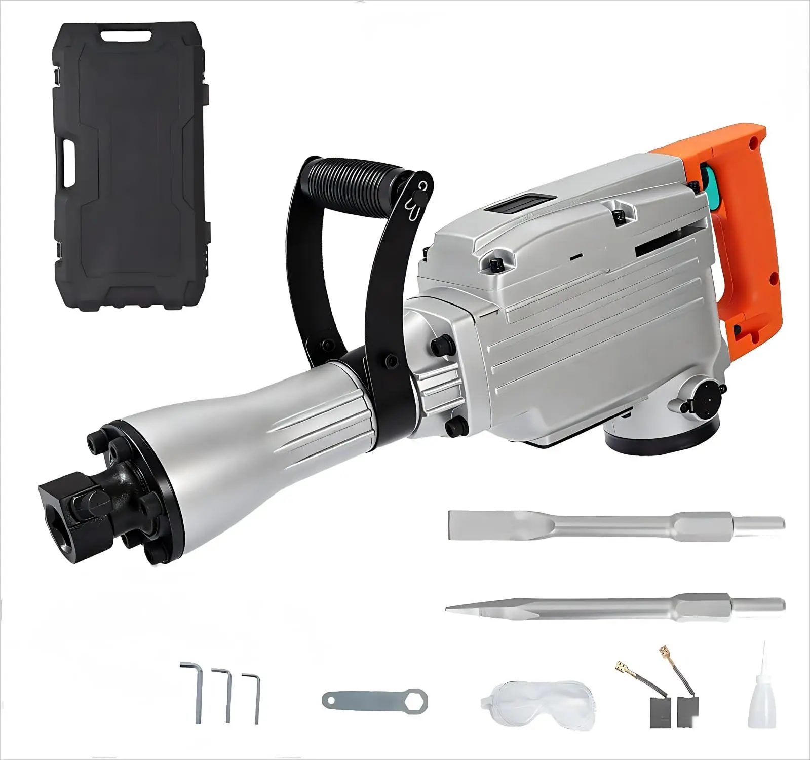 Gaomon 1500W Power Demolisher Tool, Heavy Duty Concrete Breaker with 1800BPM, 60J Impact Energy, Anti-Vib Handle, 360° Rotating Grip, Carrying Case & Includes 2 Chisels