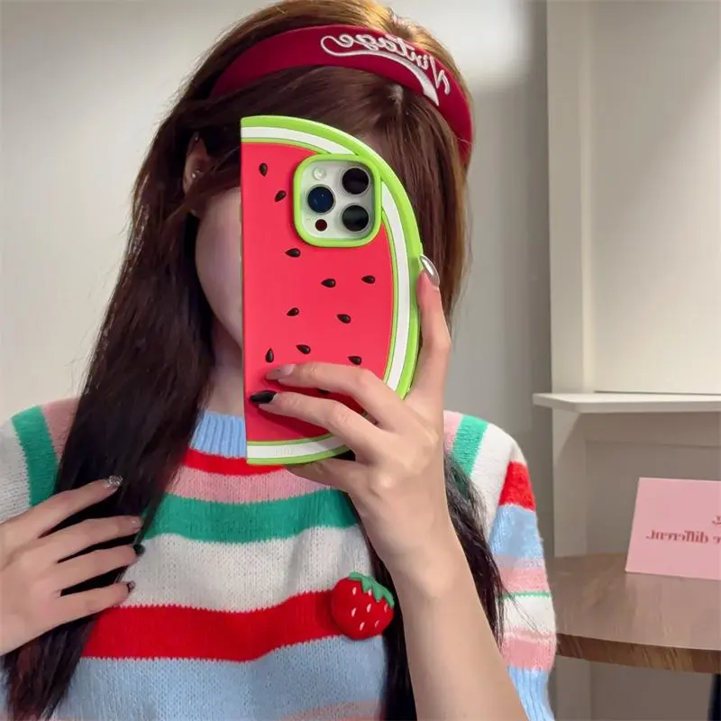 Creative Watermelon Shaped Phone Case, Cute Phone Protective Cover, Lightweight Shockproof Cover, Phone Accessory, Mobile Phone Accessories, Compatible with iPhone 12 13 14 15 16 Pro Max, Protective Cellphone Casing, Protection, Smartphone Accessories