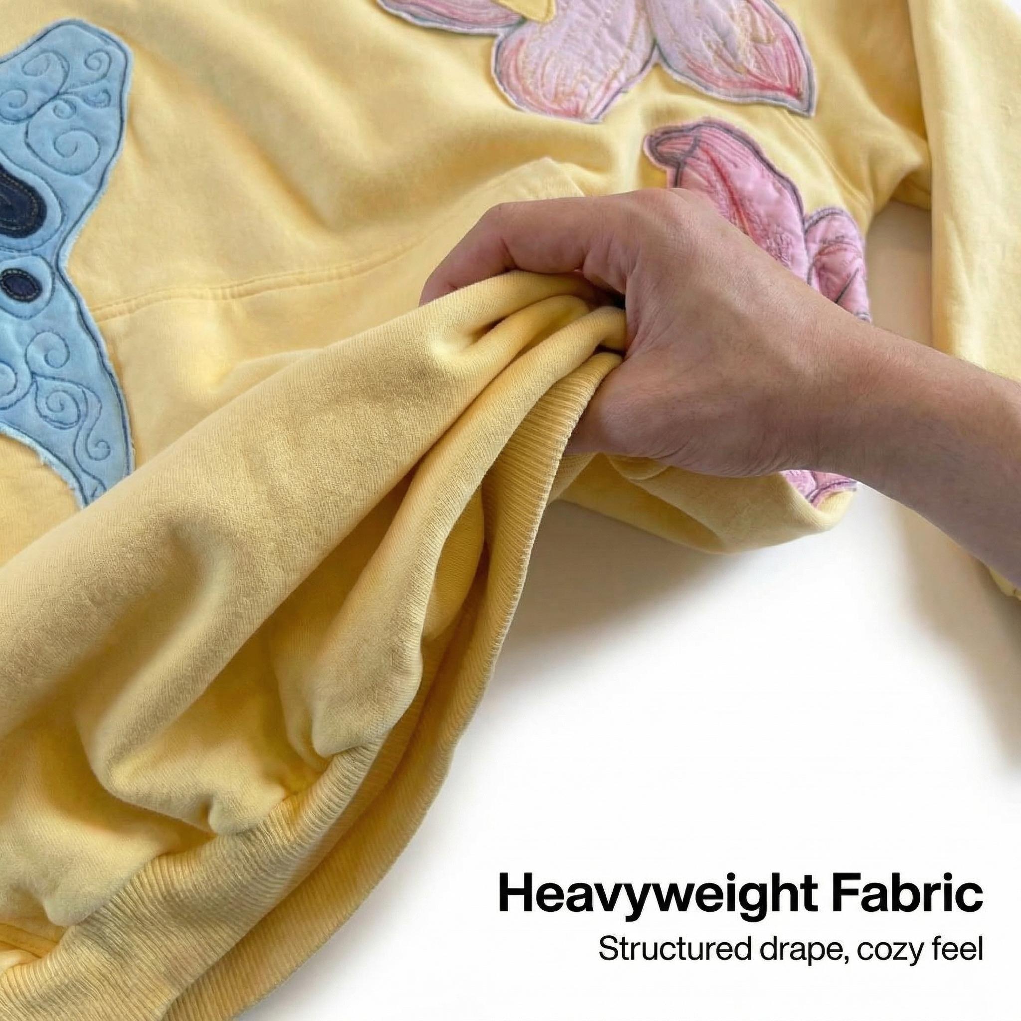 Women’s Y2K Oversized Hoodie Comfy Heavyweight Sweatshirt  Floral Applique Embroidery Vintage Indie Cozy Streetwear