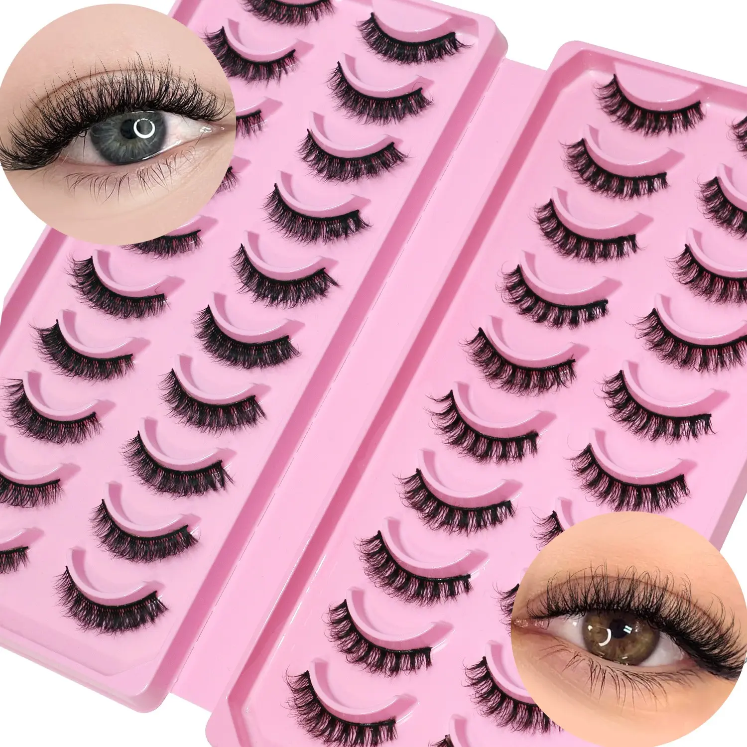 GROINNEYA 20 Pairs Fake Eyelashes Artificial Lashes Mixed Length Tray Natural, Fluffy, Plush Mink False Lashes Mixed Style DIY Voluminous For Dramatic Eye Enhancement,Suitable For Any Occasion,Folding Box Eyelash Set