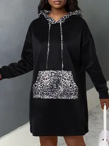 Plus Size Women's Hooded Sweatshirt Dress, Colorblock + Pocket Design, Casual Outdoor Wear, Spring & Fall Fashion Recommendation