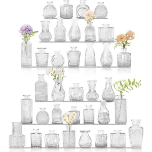 36Pcs Bud Vases Set Small Vintage Clear Glass Bottles Multiple Shapes Cute Bulk Glass Vases for Rustic Wedding Centerpieces Table Decorations and Home Decor(Clear)