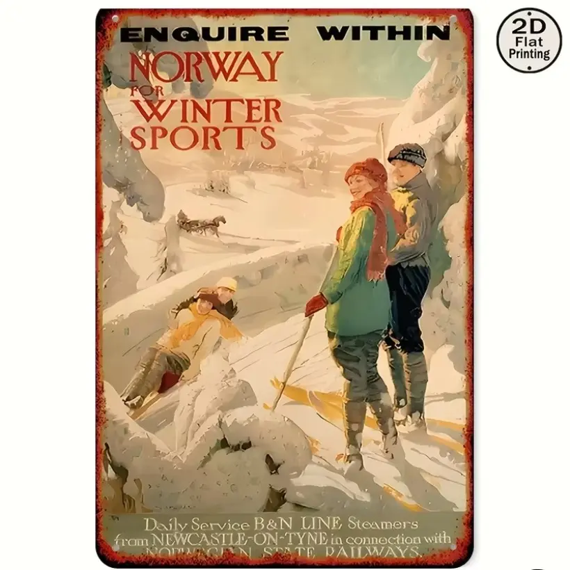 Vintage Ski Metal Tin Sign 8x12 Inch Retro Snowboard Wall Art Decor Decorative Wall Plaque