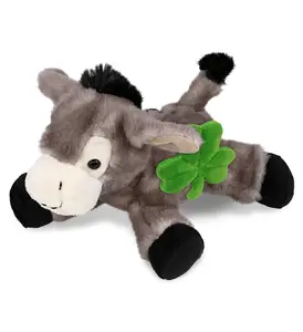 DOLLIBU 9 in Soft Polyester Lying Grey Donkey Stuffed Animal - Irish Theme, Personalized Gift with Green Shamrock Plush Toy