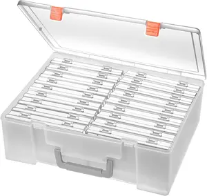Photo Storage Box 4x6, 18 Inner  Organizer Acid-Free Photo Keeper Storage Case, Plastic Craft Storage Box for Stickers  Seeds (Clear, 18 Boxes)
