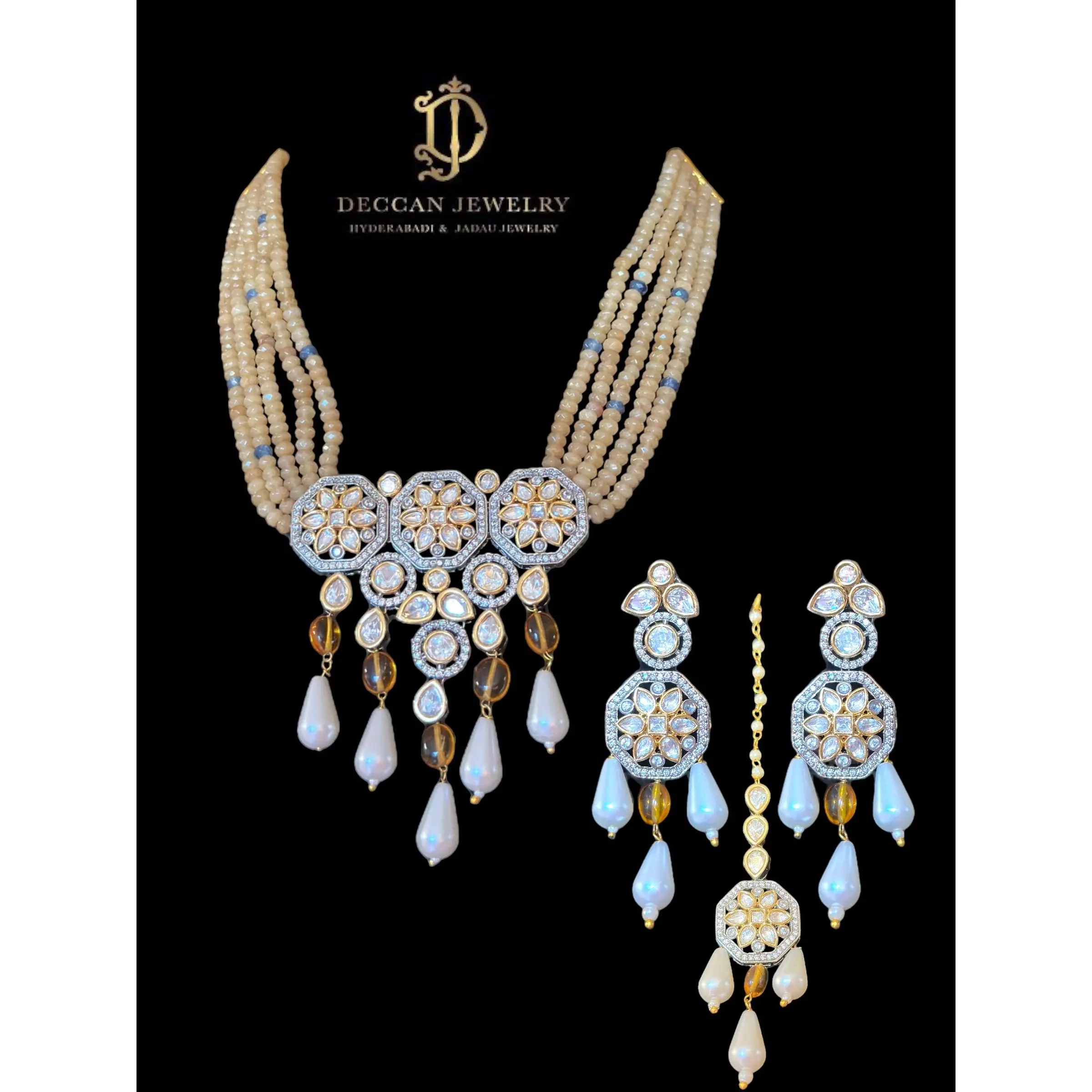 DNS4 short necklace with earrings tika in Polki ( READY TO SHIP )