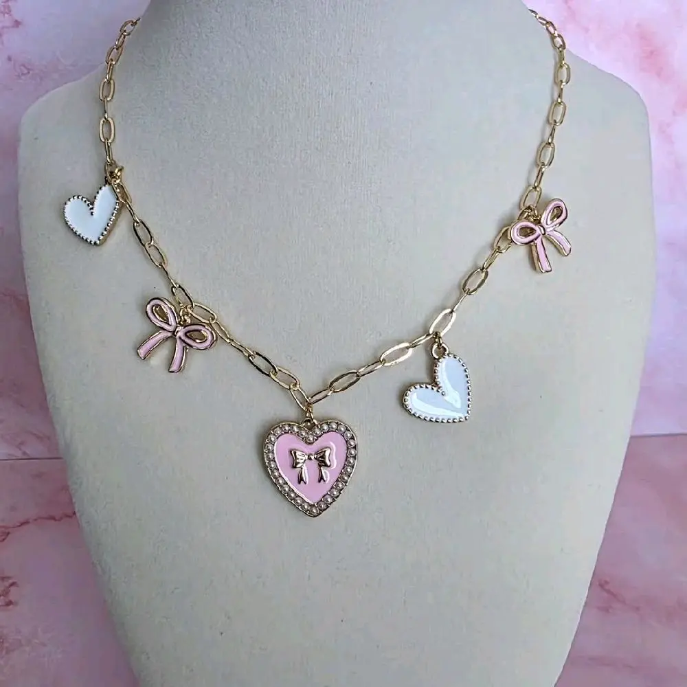 Pink Heart Charms Necklace