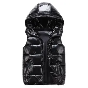 Autumn/Winter glossy cotton stand-collar vest for parents and children; men’s thickened hooded slim-fit waistcoats; cotton couple vests