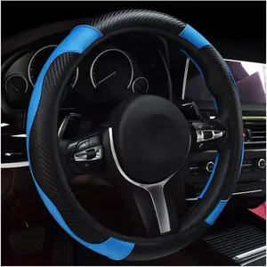 Steering Wheel Cover, 15 Inch Leather Breathable Auto Steering Wheel Protector, Comfortable Non-Slip  Steering Wheel Covers, Universal Interior  Accessories (Black+Blue)