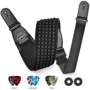 LEKATO LGS-1 Guitar Bass Strap 3.5" Wide 5 Rows 3D Sponge Filling Neoprene Pad Belt Set w/ 6 Picks 2 Strap Locks, Length Adjustable from 45" to 55" Electric Guitar Strap, Back to School