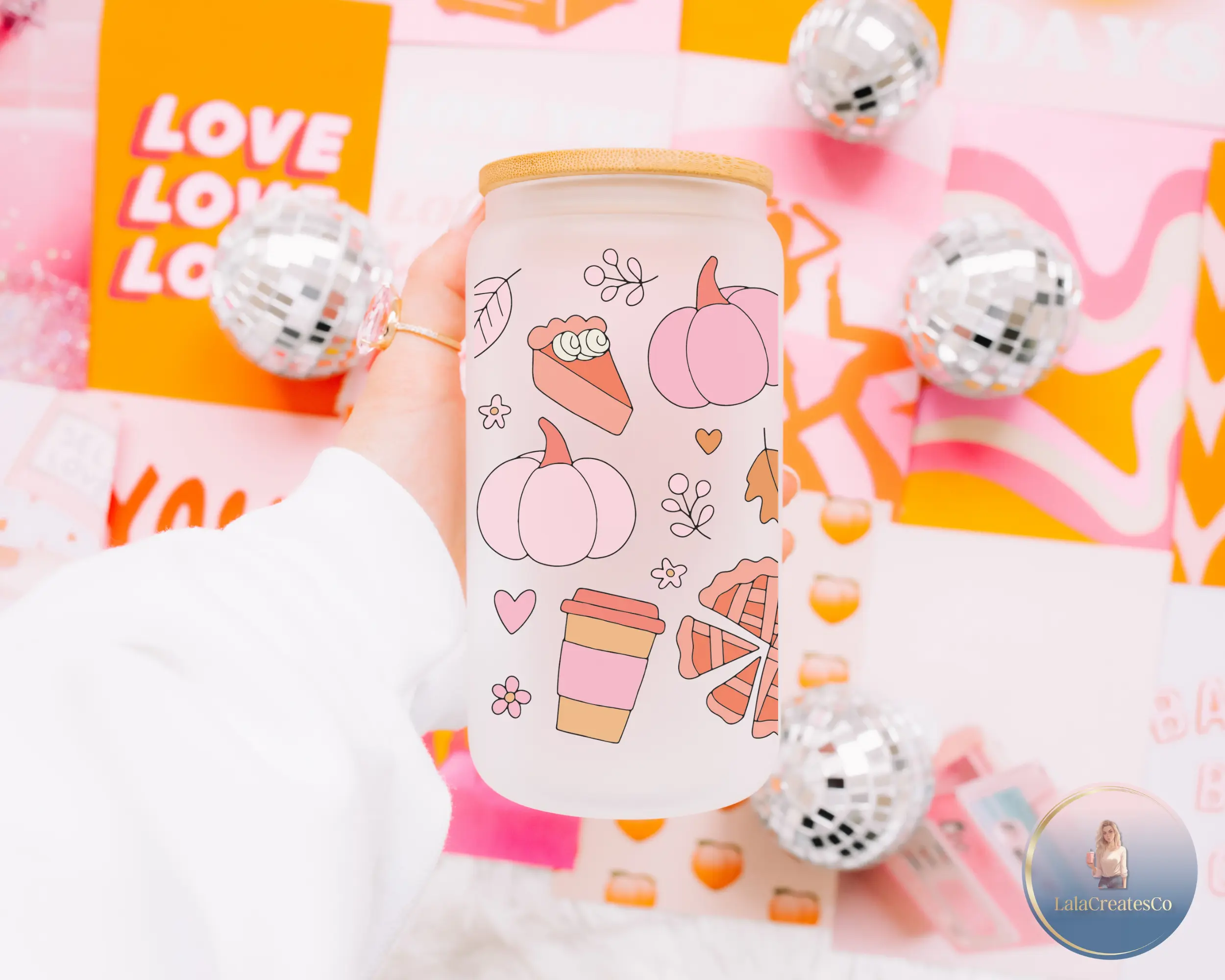 Pumpkin Spice Iced coffee glass cup | Cute Fall vibes glassware with bamboo lid and glass straw | Cozy Fall cup Drinkware Stylish fall cup