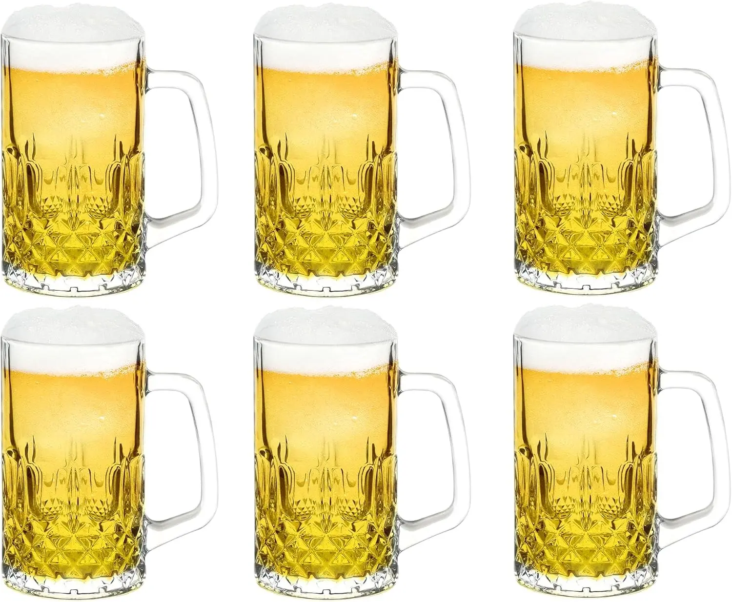 Set of 6 20oz 610ml Glass Beer Mugs With Handle Traditional Steins for Freezer Bar Suitable for Beer Coffee Tea Beverages