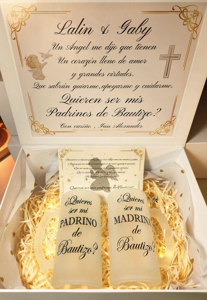 Baptism proposal gift box with a set of two glasses 16oz