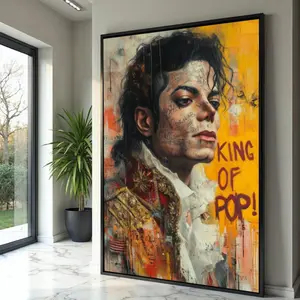 Michael Jackson Music Icon Artistic Print, Modern Graffiti-Style Multi-Size Museum Paper Poster with Archival Ink & Plastic Frame, Urban Home Decoration for Room Decoration