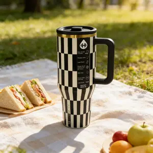 HydroJug Vintage Checkered 40oz Travel Tumbler – Insulated Stainless Steel Mug with Handle for Outdoor Enthusiasts Drinkware Flasks Bottled Portable Water Beverage Lid Leakproof