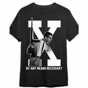 Malcolm X by Any Means Necessary T-Shirt 338281   funny Men' s Short Sleeve Graphic T-shirt Collection black PR Cotton Fabric TGD