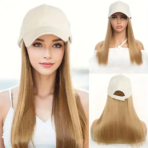 Adjustable Cap with Straight Hair Attached, Perfect for Baseball Style, Long Wig, White Visor, Suitable for Women During Daily Activities, Running, Or Music Festivals.