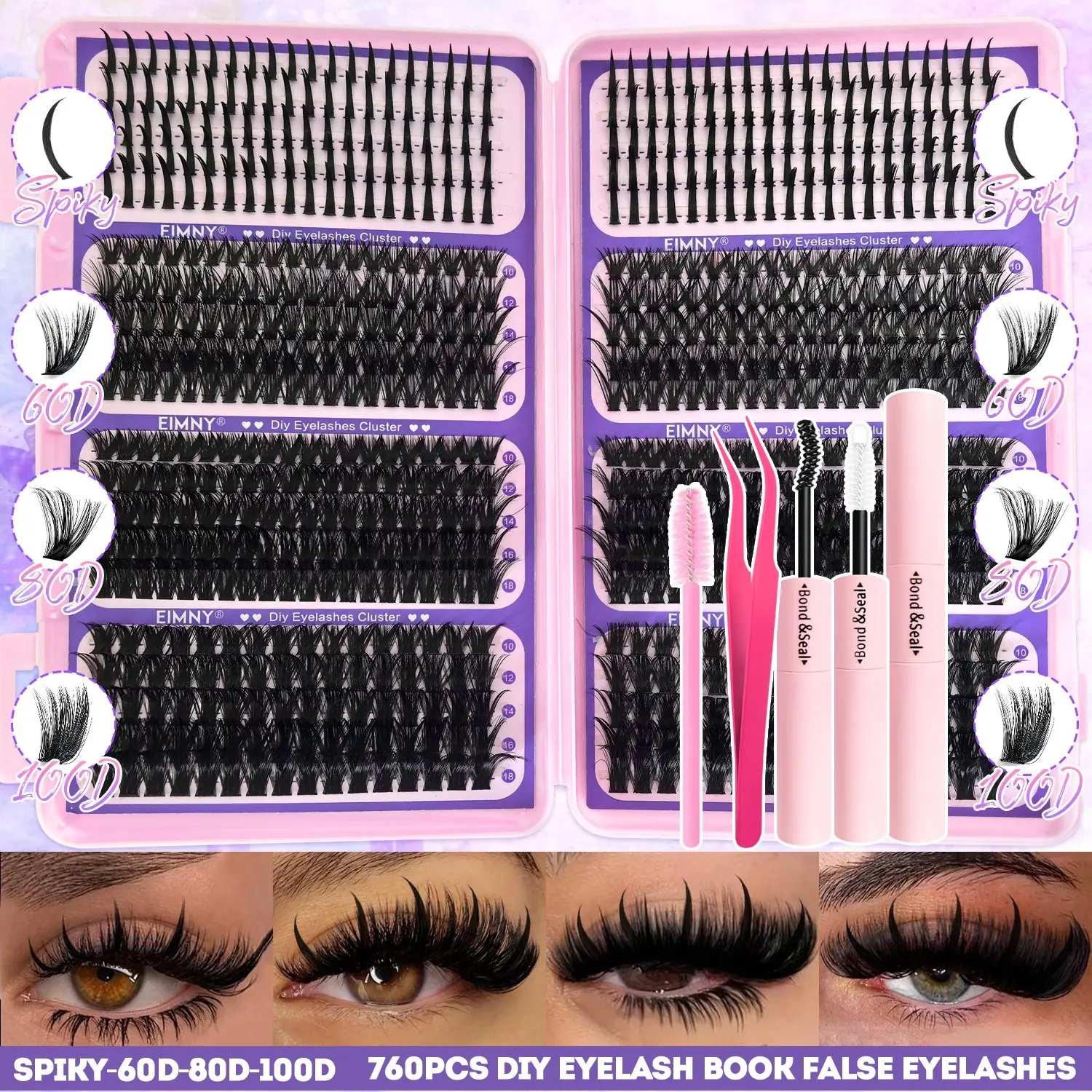760Pcs/235Pcs Individual Eyelash Extensions with Spikes, 60D+80D+100D+Spikes Fluffy Lash, D Curl Volume DIY Lash, Wispy Eyelash Extensions, Diy Volume Eyelashes, 10-18mm Manga Cluster Eyelash for Special Events, Daily, Wedding, Eyelash Extensions Kit