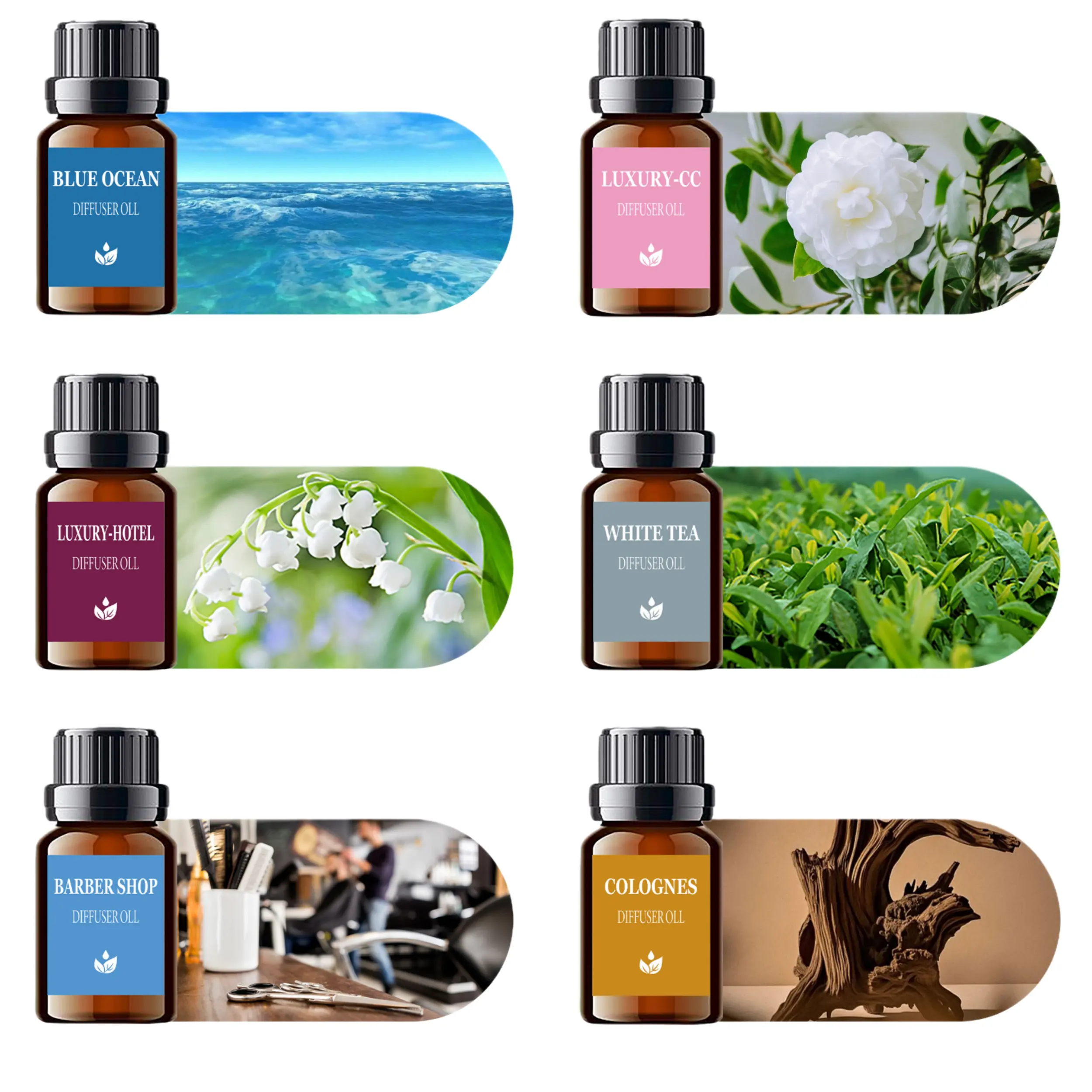 6*10ml Luxury Hotel Essential Oil Set - Long Lasting Scent Perfume for Home Fragrance Diffuser Humidifier,Car Air freshener,Gift Set