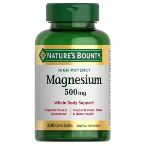 Nature's Bounty Magnesium 500 mg Tablets, High Potency Magnesium Supplement for Bone & Muscle Health, Whole Body Support, 200 Count (Pack of 1)