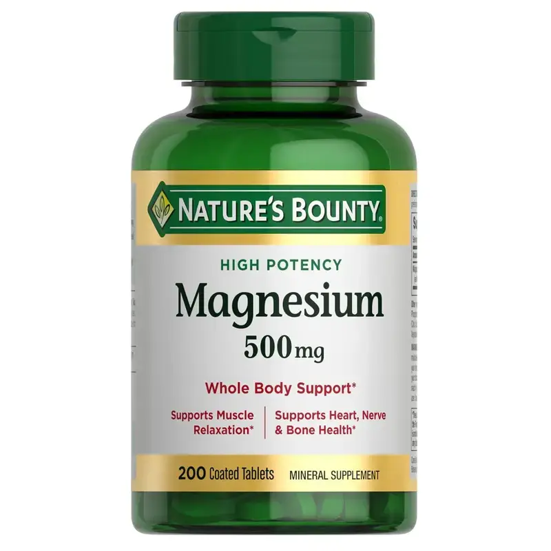 Nature's Bounty Magnesium 500 mg Tablets, High Potency Magnesium Supplement for Bone & Muscle Health, Whole Body Support, 200 Count (Pack of 1)