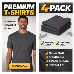 Cotton Heritage Mens Premium Pocket Crew Neck T-Shirt (Pack of 4) | Charcoal Heather / Premium Blank Shirt With Pockets /  Tshirt Crewneck Classic T-Shirt Comfortable