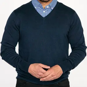 Sapphire Sweater with Blue Gingham Collared Shirt