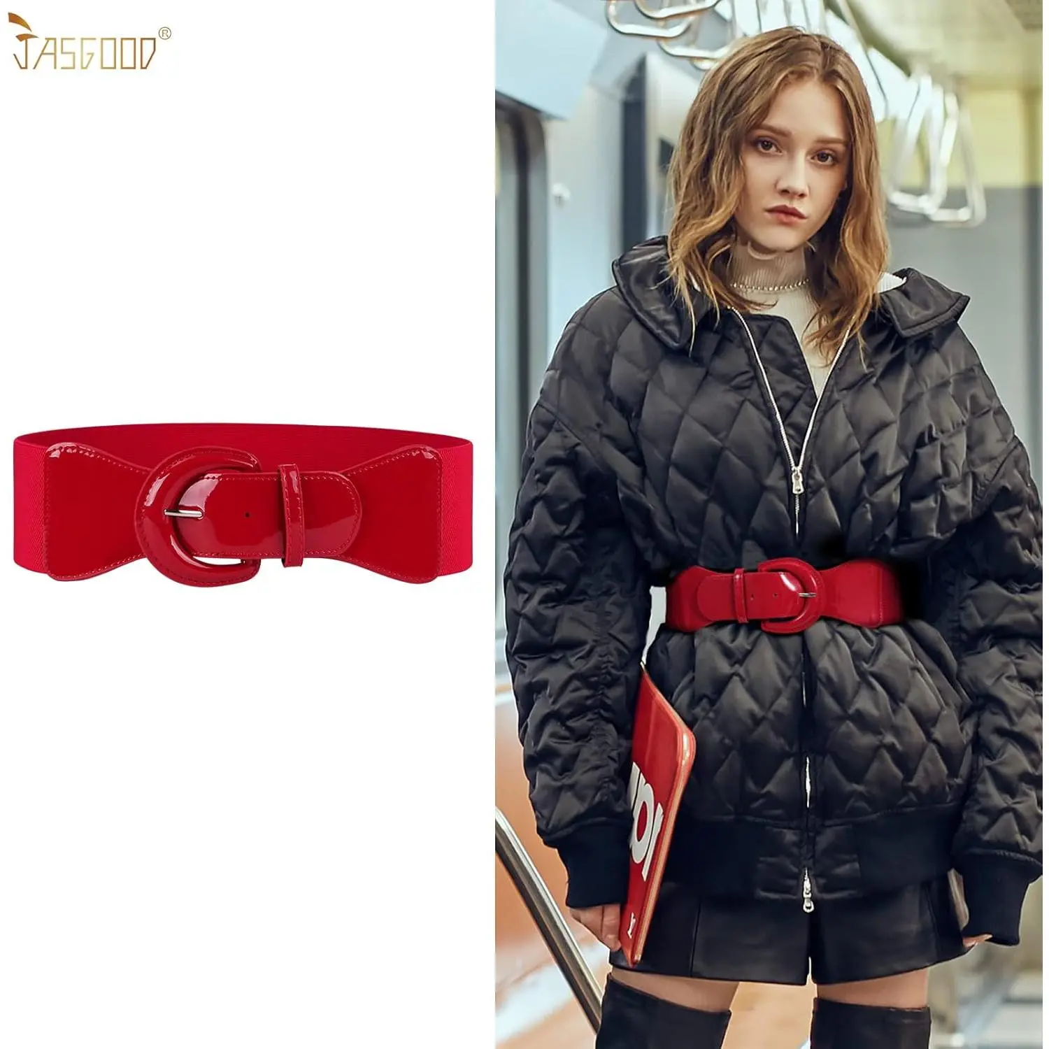 Women Wide Stretch Belt,Vintage Chunky Buckle Elastic Waist 