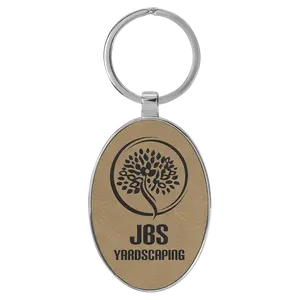 Leatherette/Metal Light Brown Oval Keychain