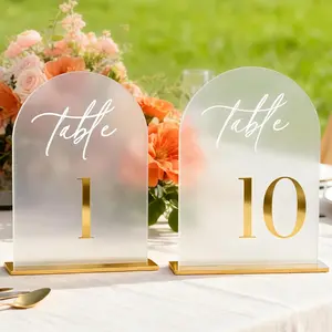 Frosted Wedding Table Numbers 1-10 with Stands, Elegant   Arch Signs with Holder - 5.5" X 7" Arch  Table Numbers for Wedding Reception, Party, Anniversary, Events And Centerpiece