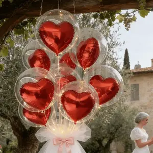 21-Piece Set Transparent Bubble Balls & Heart Balloons, Perfect for Valentine's Day, Birthdays, Weddings, Anniversaries, Indoor/outdoor Decor, Balloon Decorations Kit