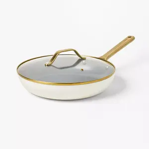 12" Nonstick Ceramic Coated Aluminum Frying Pan with Cover with Champagne Handle Cream - Figmint
