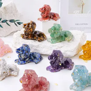 Natural Crystal Drip Glue Lion Statue, 1 Count Creative Animal Shaped Ornament, Meditation & Spiritual Growth Ornament, Home Decor, Crystal Carvings