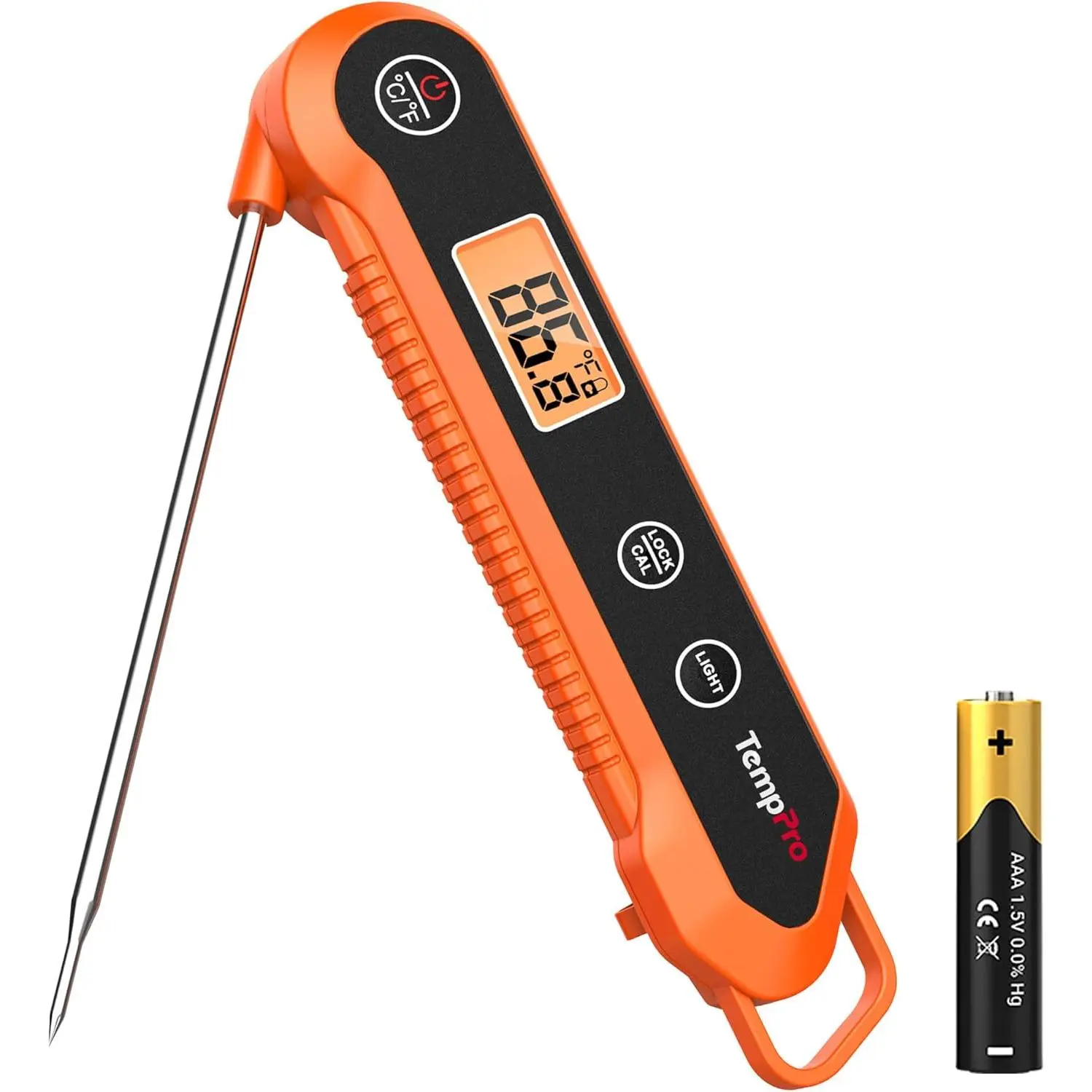 Digital real-time reading meat thermometer, used for barbecue waterproof kitchen food thermometer, with calibrated backlight baking bread candy thermometer cooking tools and utensils Non-slip Stainless Steel Ground Grip Crampons
