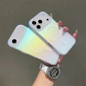Magnetic for iPhone 17 Pro Max 16 15 14 13 Case [Compatible with MagSafe] Cute Clear Phone Cover for Women Girl and Men, Glitter Sparkly Back, Dynamic Color-Shift Iridescent Design, Rainbow