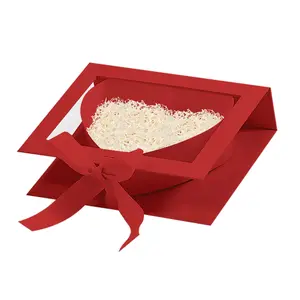 Heart Shaped Boxes: Red Wedding Valentine's Day Present Box with Bow Lid - Decorative Candy Storage Container for Floral Packaging, Bridesmaid Present, Anniversary, Birthday Party Favors（Red）