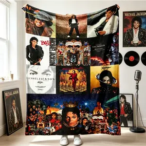 Michael Jackson Inspired Music Flannel Blanket, Soft Cozy Pop Star Throw for Adults Kids, Sofa Bed Camping Travel Christmas Holiday Fan Gift