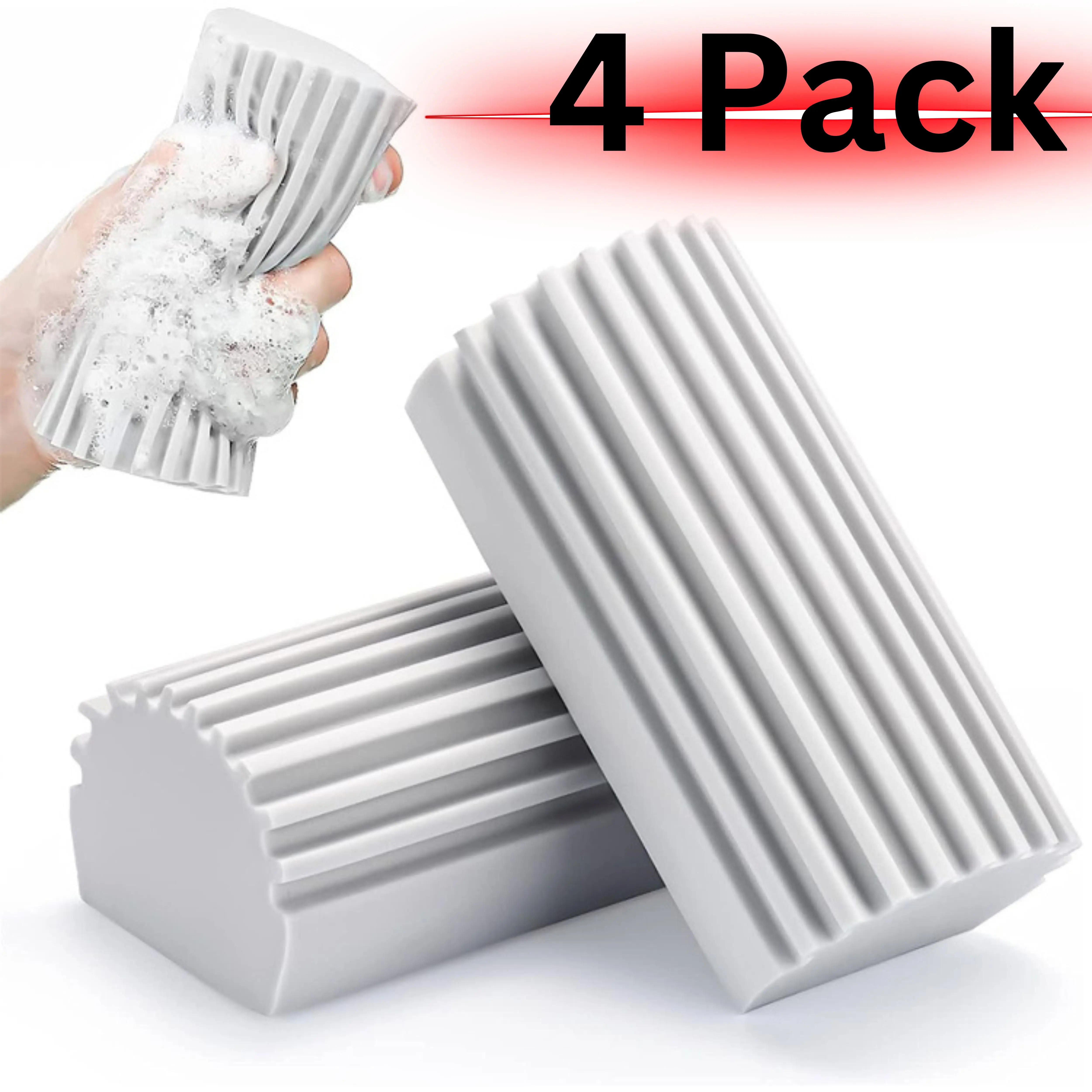 4 Pack Damp Dusting Sponge Duster, Grey Dust Cleaning Sponge, Reusable Household Cleaning Sponge Tool for Blinds, floorboards, fan blades, Vents, Glass, Railings, Mirrors