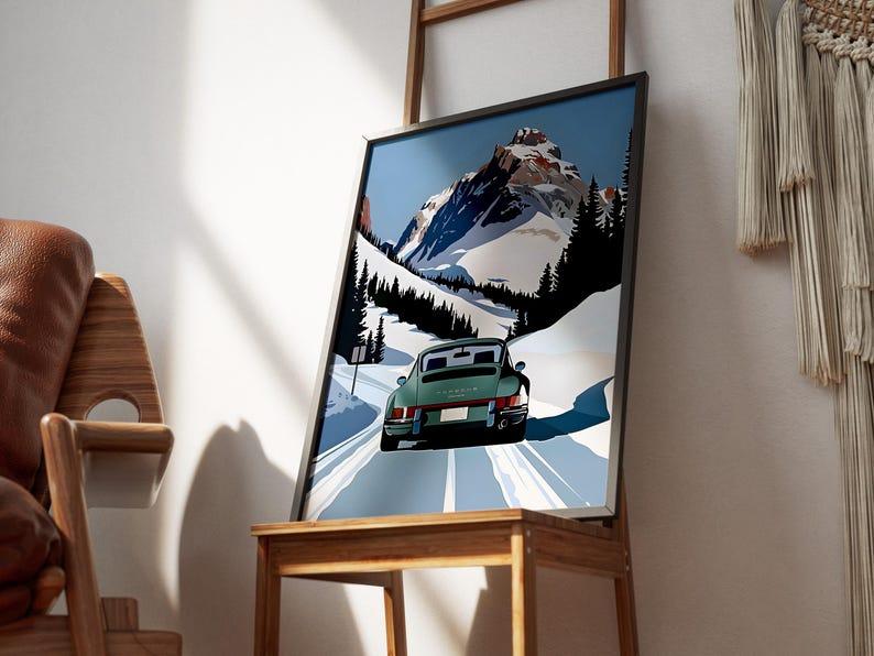 Carrera Poster Alpine Berge Snow Car Poster Vintage Malika Favrev – Trendy Dorm Room and Bar Cart Decor, Trending Wall Art, Home Decoration
