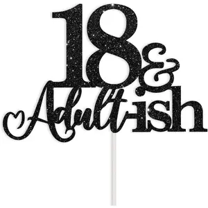 Black Glitter 18th Birthday Cake Topper Happy 18 Bday 18th Birthday Party Decorations Suitable for Girls Boys