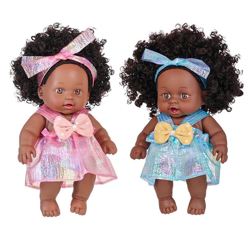 Ecore Fun 2 Pcs 8 Inch Black Baby Doll African Washable Realistic Silicone Baby Dolls with Clothes and Hairband…