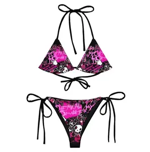 Y2K Inspired Skull Cyber Bikini All-Over Print Recycled String 2-Piece Bikini