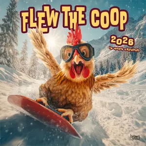 Flew the Coop | 2026 12 x 24 Inch (Hanging) Monthly Square Wall Calendar | Plastic-Free | BrownTrout | Funny Humor Chickens