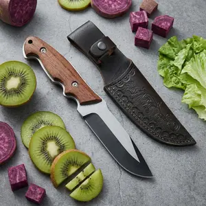 Outdoor Cutting Tool Stainless Steel Full Tang Design Wooden Handle Protective Sheath Camping Gear