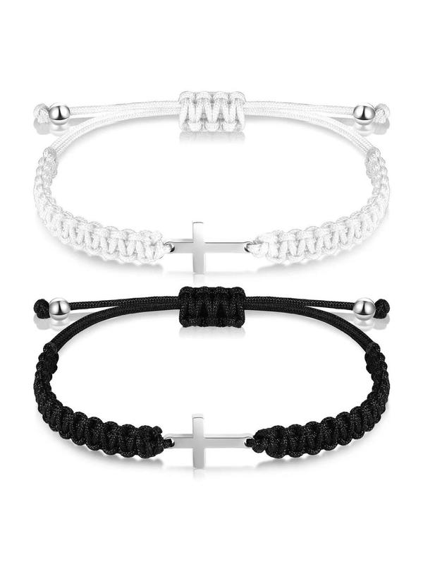 Unisex Street Style Cross Design Couple Strap Bracelet, 2 Counts/set ...